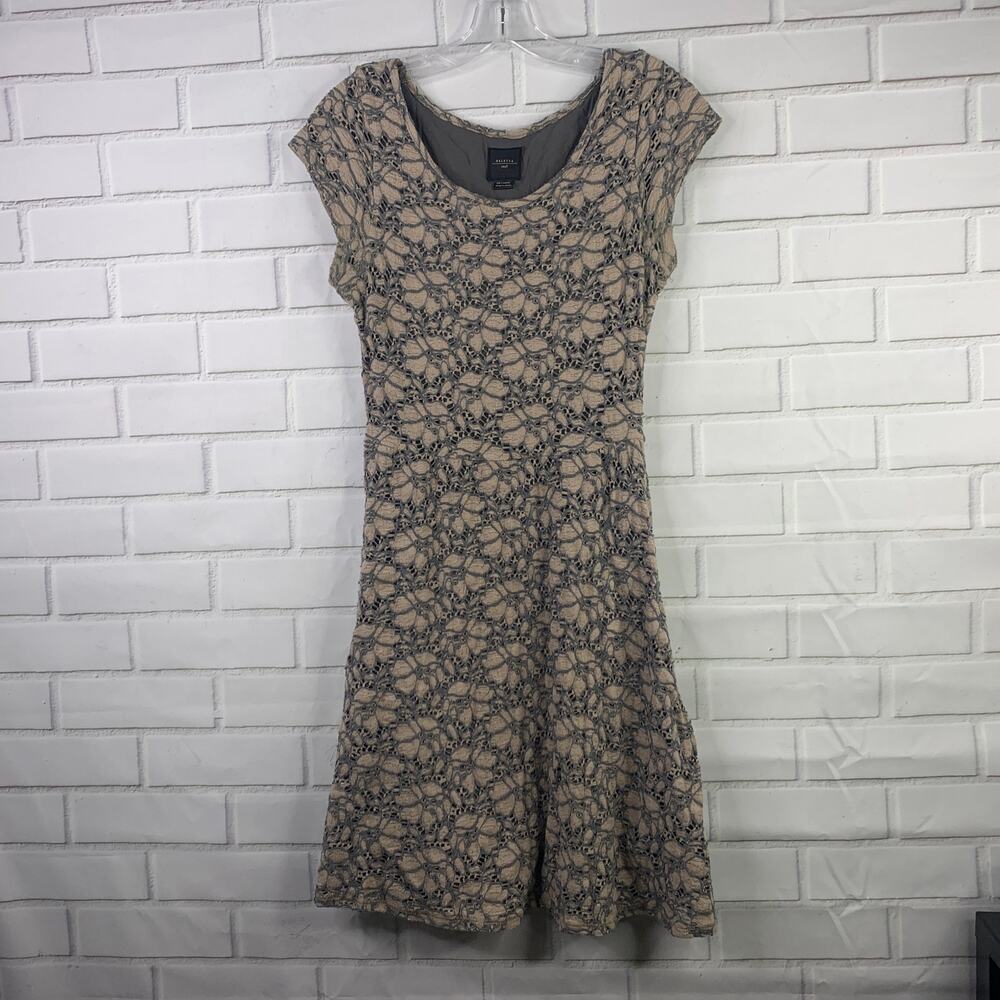 Anthropologie Deletta dress floral eyelet lace Brushed Terra taupe size small